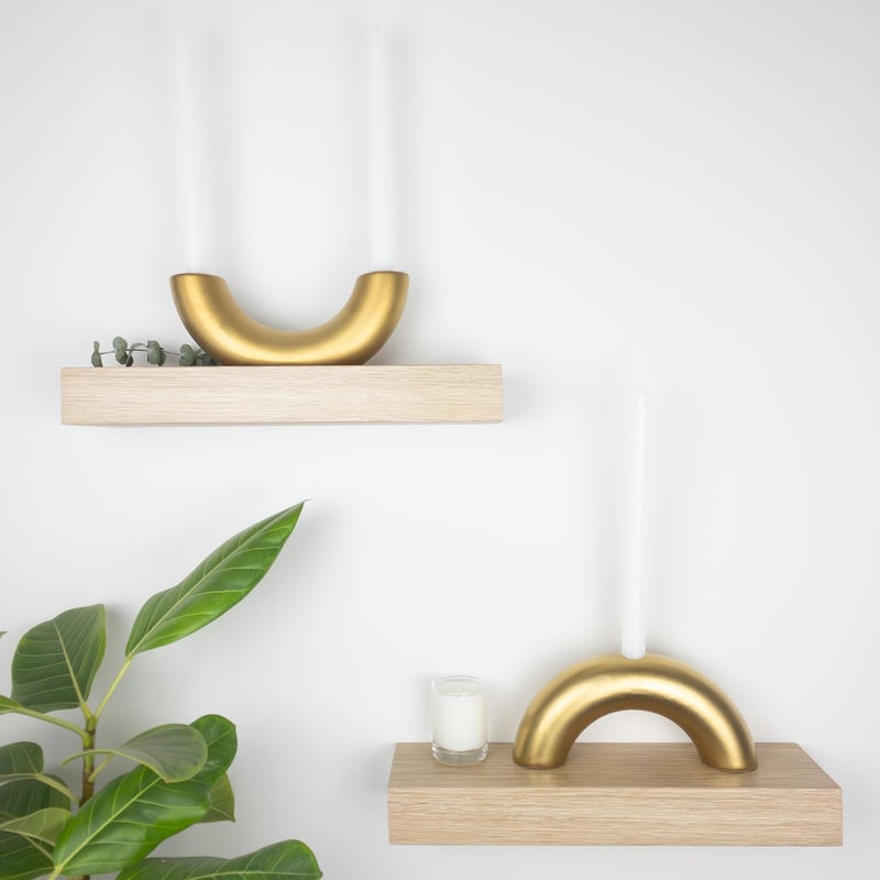 AERLO Ceramic Candle Holder Set - Decorative Candle Stick Candle Holders - Modern Decor for Dining Table, Living Room Coffee Table, or Shelf - Minimalist Candelabra for 3 Taper Candles (Gold) - Image 3